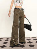 Stetnode back to school spring outfit Keen Solid Color Multi-pocket Zippered Concealed Buckle Split Cargo Pants