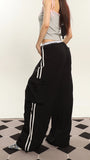 Stetnode back to school spring outfit Tania Solid Color White Side Stripes Multi-Pocket High Waist Straight Wide Leg Baggy Cargo Pants