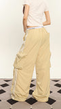 Stetnode back to school spring outfit Tania Solid Color White Side Stripes Multi-Pocket High Waist Straight Wide Leg Baggy Cargo Pants