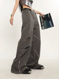 Stetnode back to school spring outfit China Solid Color Cut Out Multi-Zipper Straight Wide Leg Pants