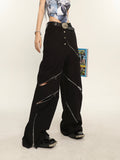 Stetnode back to school spring outfit China Solid Color Cut Out Multi-Zipper Straight Wide Leg Pants