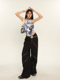 Stetnode back to school spring outfit China Solid Color Cut Out Multi-Zipper Straight Wide Leg Pants