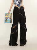 Stetnode back to school spring outfit China Solid Color Cut Out Multi-Zipper Straight Wide Leg Pants