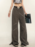 Stetnode back to school spring outfit China Solid Color Cut Out Multi-Zipper Straight Wide Leg Pants