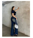 Stetnode back to school spring outfit Celcia Plus Size Denim Blue Washed Low Waist Flare Jeans Pants