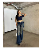 Stetnode back to school spring outfit Celcia Plus Size Denim Blue Washed Low Waist Flare Jeans Pants