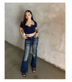 Stetnode back to school spring outfit Celcia Plus Size Denim Blue Washed Low Waist Flare Jeans Pants