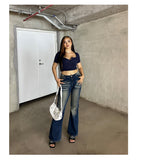 Stetnode back to school spring outfit Celcia Plus Size Denim Blue Washed Low Waist Flare Jeans Pants