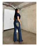 Stetnode back to school spring outfit Celcia Plus Size Denim Blue Washed Low Waist Flare Jeans Pants