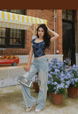 Stetnode back to school spring outfit Benet Denim Retro Low-Rise Patchwork Frayed Micro Flare Jeans Pants