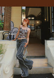 Stetnode back to school spring outfit Benet Denim Retro Low-Rise Patchwork Frayed Micro Flare Jeans Pants