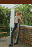 Stetnode back to school spring outfit Meghan Summer Denim Washed High V-Waist Skinny Micro Flare Long Slim Jeans Pants