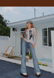 Stetnode back to school spring outfit Meghan Summer Denim Washed High V-Waist Skinny Micro Flare Long Slim Jeans Pants