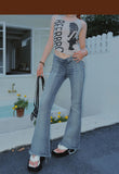 Stetnode back to school spring outfit Meghan Summer Denim Washed High V-Waist Skinny Micro Flare Long Slim Jeans Pants