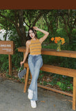 Stetnode back to school spring outfit Meghan Summer Denim Washed High V-Waist Skinny Micro Flare Long Slim Jeans Pants