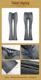 Stetnode back to school spring outfit Meghan Summer Denim Washed High V-Waist Skinny Micro Flare Long Slim Jeans Pants