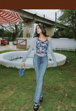 Stetnode back to school spring outfit Meghan Summer Denim Washed High V-Waist Skinny Micro Flare Long Slim Jeans Pants