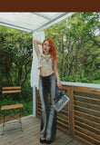 Stetnode back to school spring outfit Meghan Summer Denim Washed High V-Waist Skinny Micro Flare Long Slim Jeans Pants