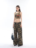 Stetnode back to school spring outfit Dion Denim Army Green Camouflage Mind Waist Straight Leg Multi-Pocket Jeans Pants