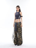 Stetnode back to school spring outfit Dion Denim Army Green Camouflage Mind Waist Straight Leg Multi-Pocket Jeans Pants