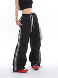 Stetnode back to school spring outfit Polly Solid Color White & Red Side Striped Retro High Waist Straight Leg Baggy Cargo Pants