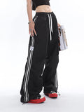 Stetnode back to school spring outfit Polly Solid Color White & Red Side Striped Retro High Waist Straight Leg Baggy Cargo Pants