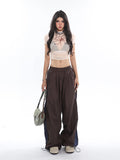 Stetnode back to school spring outfit Viola Solid Color Side Stripe High Waist Baggy Straight Leg Parachute Pants