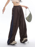 Stetnode back to school spring outfit Viola Solid Color Side Stripe High Waist Baggy Straight Leg Parachute Pants