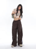 Stetnode back to school spring outfit Viola Solid Color Side Stripe High Waist Baggy Straight Leg Parachute Pants