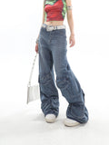 Stetnode back to school spring outfit Casablanca Denim Blue Mid Waist Straight Leg Three-Dimensional Multi-Pocket Cargo Jeans Pants