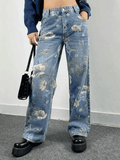 Stetnode Women jeans y2k Jean boyfriend bouffant vintage à fleurs