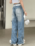 Stetnode Women jeans y2k Jean cargo bleu fendu à boutons