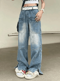 Stetnode Women jeans y2k Jean cargo bleu fendu à boutons
