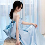 outfit Sky Blue Princess Escape Evening Dress Tube Top Light Luxury Niche Host Dress Bridal Wedding Dress