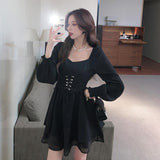 detective vs suspect dress to impress Autumn New 2024 Retro Waist Slimming Korean Casual off-Neck Ruffled Dress