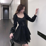 detective vs suspect dress to impress Autumn New 2024 Retro Waist Slimming Korean Casual off-Neck Ruffled Dress