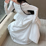 cybergoth dress to impress White off-Shoulder Long Sleeve Dress for Women Spring and Autumn New off-Shoulder Waist Slimming A- line Long Dress Ins