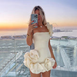 homecoming dresses Summer New Women's Dress Ruffled Flower Bud Waist-Tight Dress One-Shoulder Tube Top Hip Skirt