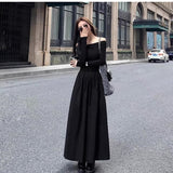 Stetnode cybergoth dress to impress 2024 Spring New Women's Retro off-Shoulder Long Sleeve Slim-Fit off-Neck Stitching Dress