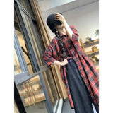 Stetnode outfit inspo fall Chubby Girl plus Size Women's Clothing 2024 New Dress Fashionable Casual All-Match Plaid Shirt Dress Slimming