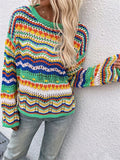 Stetnode Rainbow Stripe Crochet Knit Sweater