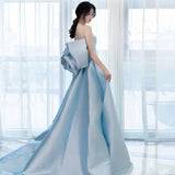 Stetnode outfit Sky Blue Princess Escape Evening Dress Tube Top Light Luxury Niche Host Dress Bridal Wedding Dress