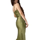 prom dresses 2024 Hot Girl Style Sexy Low-Cut Satin Split Strap Dress Slimming Backless Dress