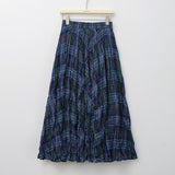 dream clothes Retro Plaid Pleated Large Swing Skirt Women's Autumn and Winter High Waist Elastic Long A- line Skirt