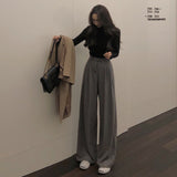 Stetnode outfit inspo fall Casual Pants for Women 2024 Spring High Waist Draping Mop Slimming Pants Gray Loose Straight Wide Leg Suit Trousers