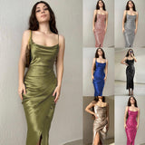 prom dresses 2024 Hot Girl Style Sexy Low-Cut Satin Split Strap Dress Slimming Backless Dress