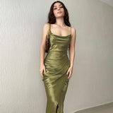 prom dresses 2024 Hot Girl Style Sexy Low-Cut Satin Split Strap Dress Slimming Backless Dress