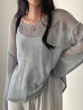 Stetnode Oversized Long Sleeve Crochet Knit Top