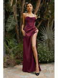 prom dresses Long Dress Solid Color Fishbone Sling Front Slit Backless Lace-up Dress