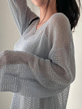 Stetnode Oversized Long Sleeve Crochet Knit Top